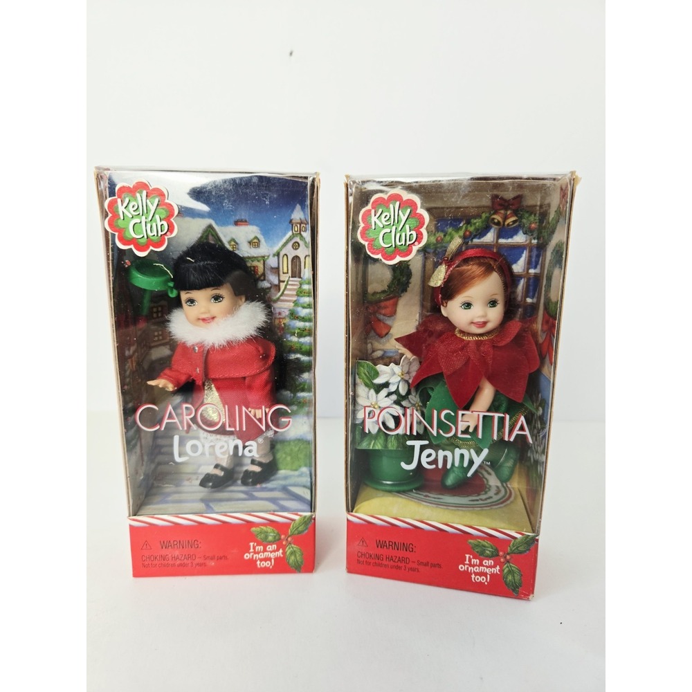 Mattel Barbie Kelly doll Ornament Club Poinsettia Jenny Caroling Lorena